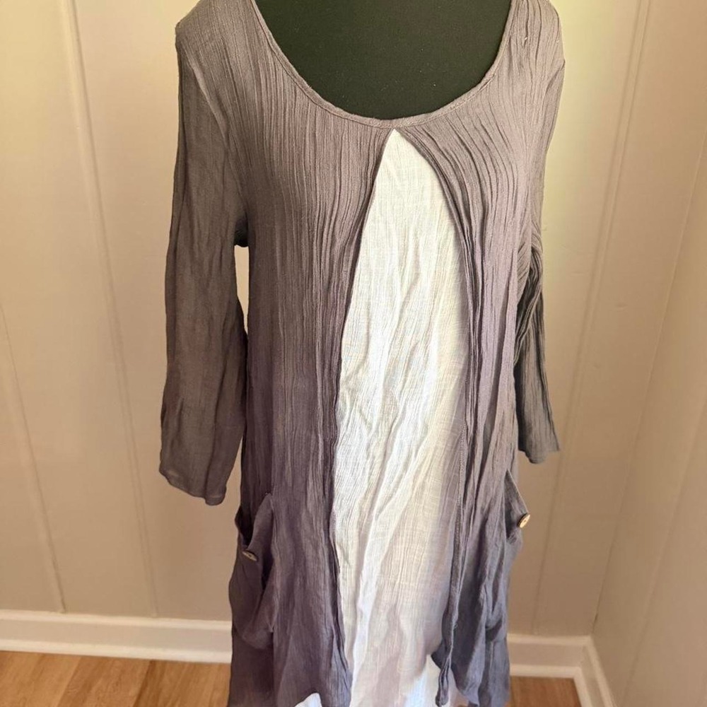 Apricot London Crinkle Layered Boho Dress UK 16 Gray White Pocket Tunic
